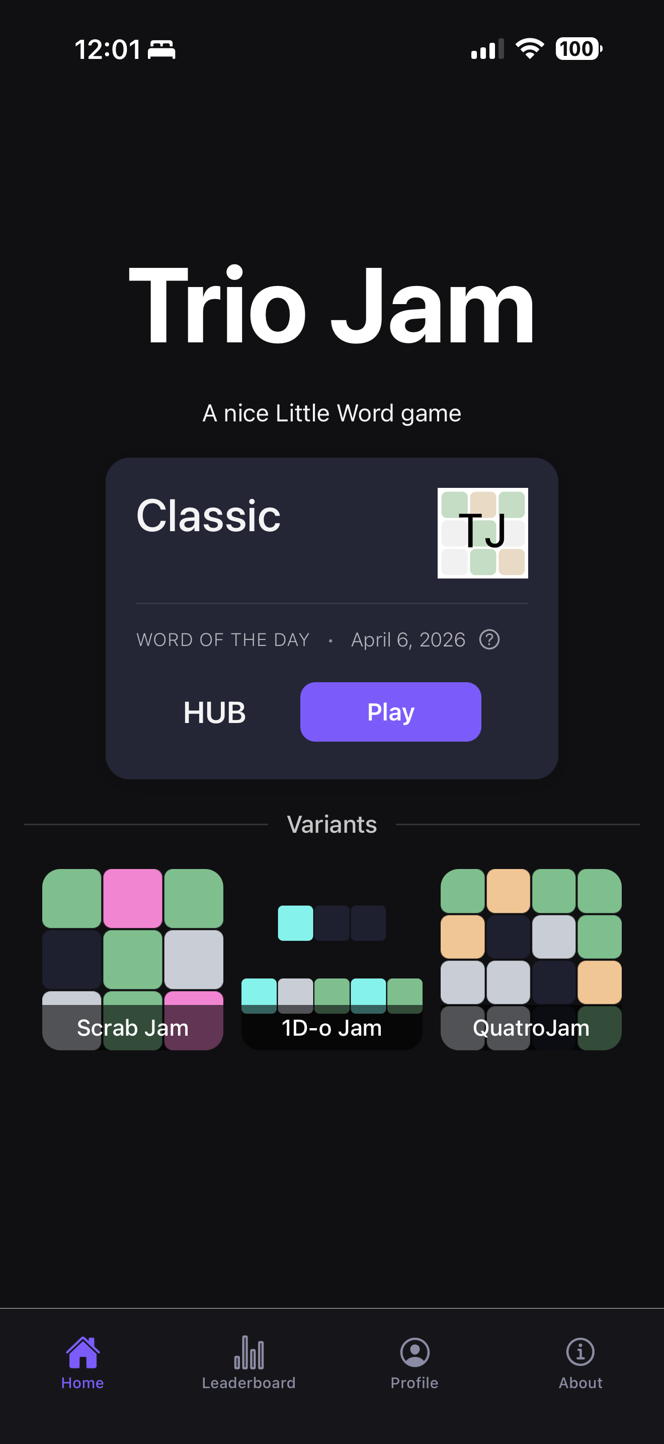 Trio Jam home screen